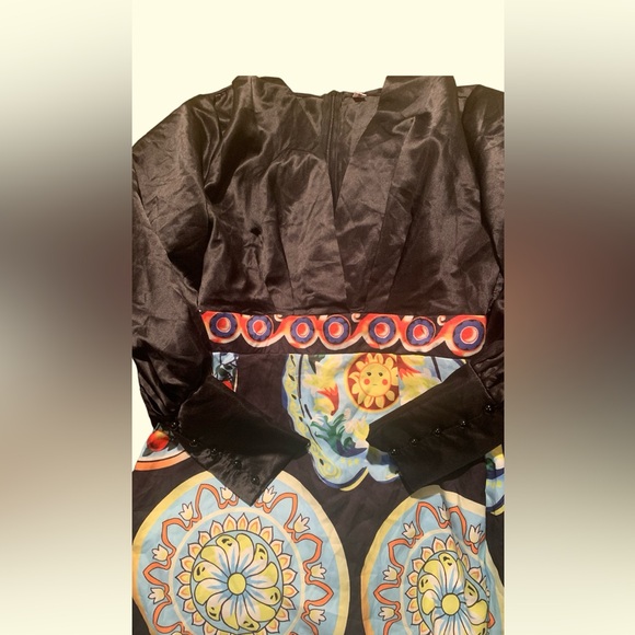 Cute colorful dress sz L black satin top - Picture 4 of 13